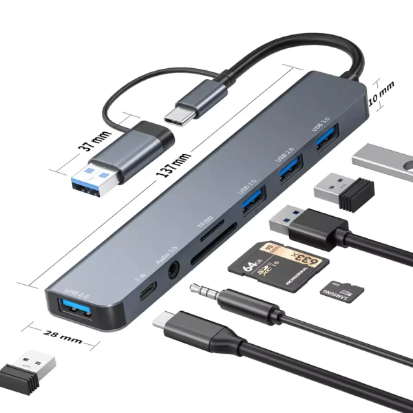 Hub adaptador USB 3.0, 8 puertos en 1